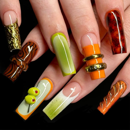 Abstract Earth Tone Press On Nail Set Modern Sculpted Design
