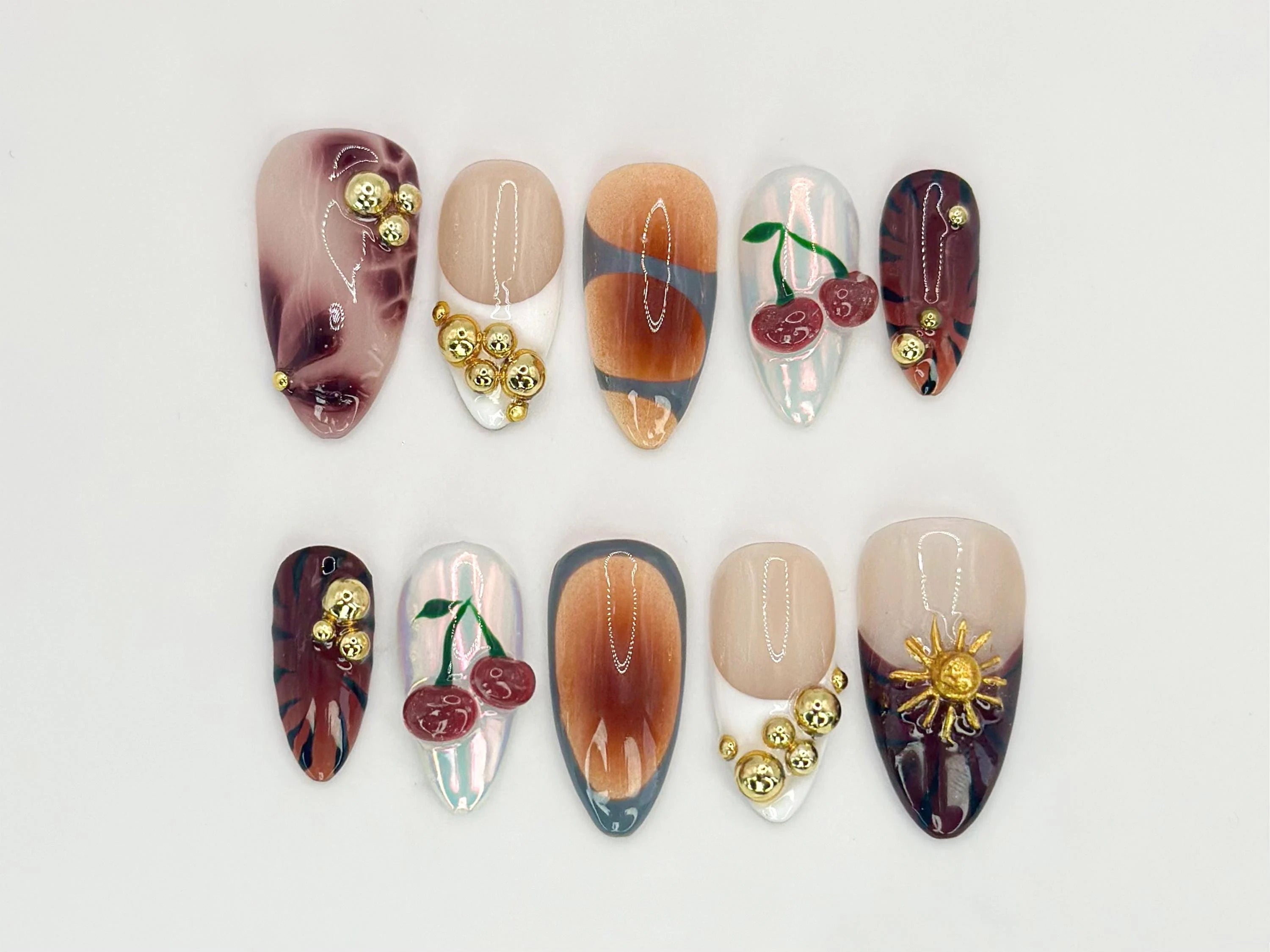 Fruit Garden Custom Press On Nails | Hand-Painted Watermelon. Strawberry & Citrus Nail Art | Vegan-Friendly Nail Designs | OB525HC