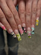 Handmade Vintage Botanical Press On Nails. Japanese Floral Garden Fake Nails. Unique Retro Flower Pattern Nails for Special Events | OB305HK