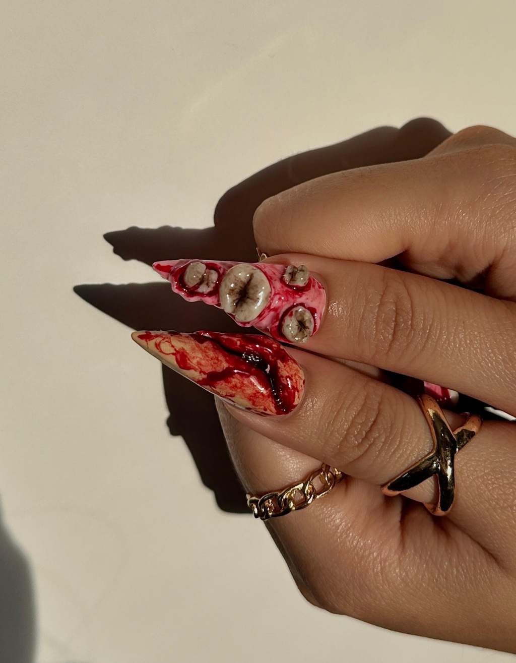 Gorecore Horror Halloween Press On Nails | 3D Brain & Bloody Wound Nail Art | Long Creepy Press Ons | Handpainted Halloween Nails | OB112HC