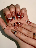 Gold Ring Luxury Press On Nails | Pearl Nude & Gold Hardware Nails | Luxury Gilded Almond Nail Art | High Fashion Jewelry Nail Set | OB296EC