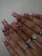 Blush Pink Leopard Press On Nails for Luxury Nail Lovers | Nude Pink Nails with 3D Bow Accent| Leopard French Tips with Gold Detail| JB288HC