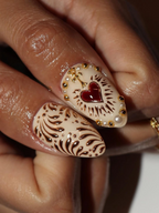 Nail Tabs for Press On Nails – Golden Heart Baroque Press On Nails | Valentine Nails | Ivory Blush French Tips | OB09H
