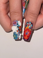 Midnight Sun Press On Nails for Festival | Colorful 3D Flower Nails | Festival Nail | Tropical Summer Luxury Nails | Artistic Nails| OA300HC