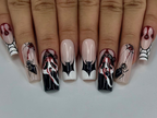 Gothic Spider Web Press On Nails | 3D Black Widow and Blood Drip Art | Scream Ghost & Webbed Bat Design | Halloween Horror Nail | OB980EC
