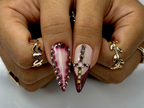 Gothic Punk Press On Nails | Red Marble & Studded Spiked Nail Art | Handmade Long Stiletto Nails | OC993EP