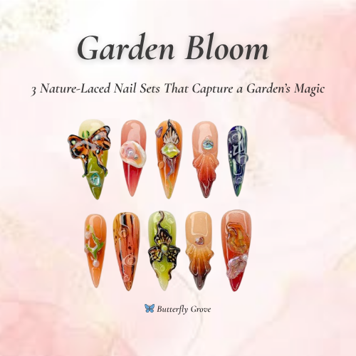 Garden Bloom Nail Bundle | 3 Nature-Inspired Press On Sets | Velvet. Berry. Butterfly Designs| OB102L