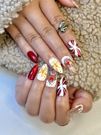 Wonderland Christmas Press On Nails | Santa Claus Christmas Nail Art | Candy Cane & Tree Nails | Cute Winter Nail Set | OB219EK