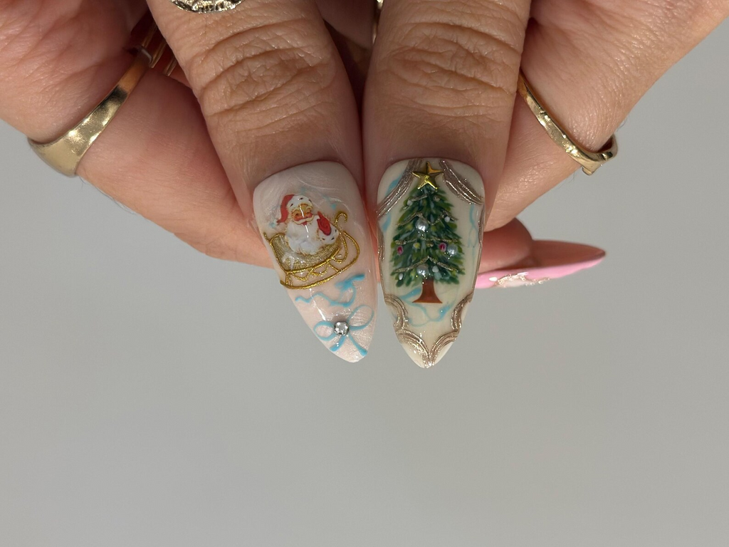 Pink Pastel Christmas Press On Nails | Pastel | Gingerbread & Candy Cane Nails | Pink Christmas Press Ons | Cute Festive Design | OB218HC