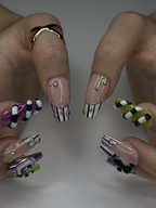 Spooky Stripes Press On Nails | Beetle-Inspired Gothic Nail Art | Handmade Creepy Cute Nails | Halloween Party Nail Art OC140L