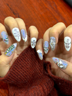 Silver Frost Christmas Press On Nails | 3D Snowman & Christmas Tree Nail Art | Frosted Birds and Winter Scene | OB1209EC