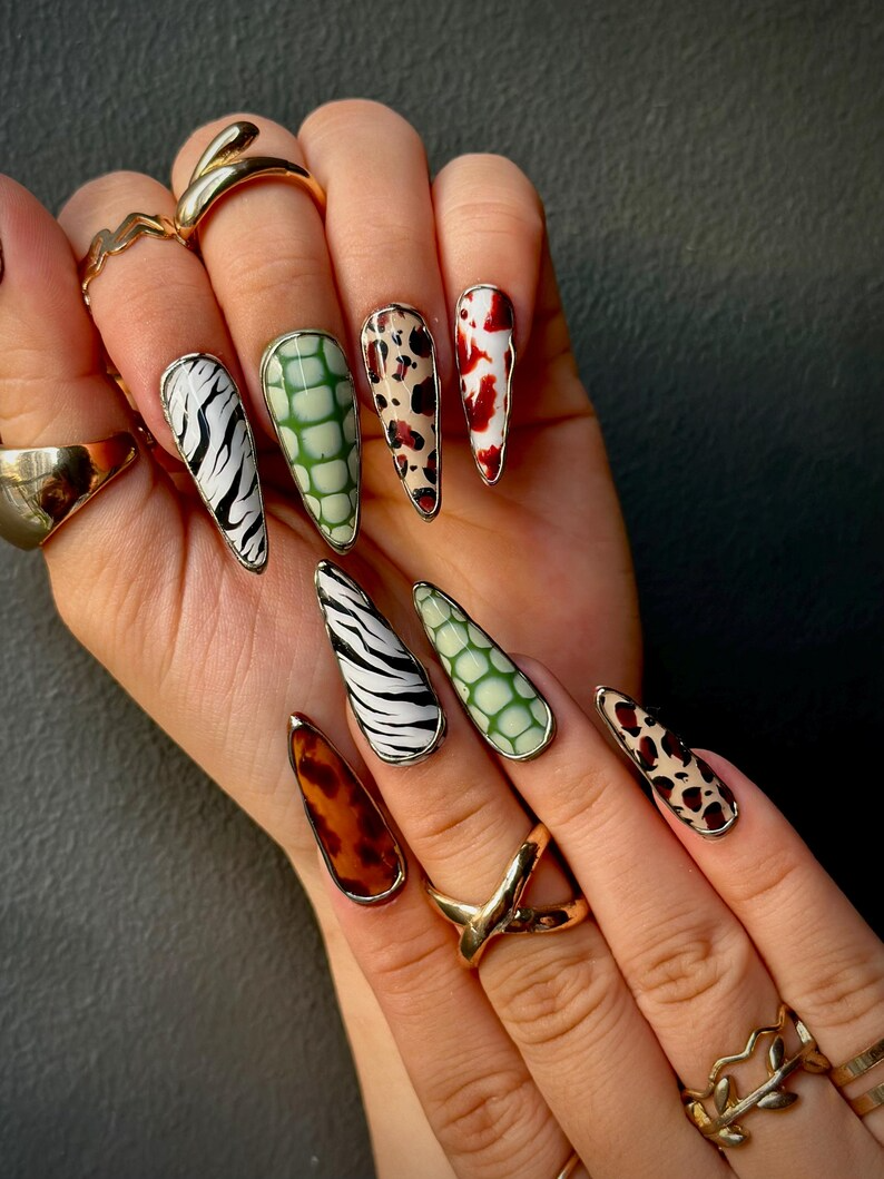 Luxe Leopard Press On Nails | Zebra. Leopard & Croc Nail Art | Handmade Safari-Inspired Press Ons | Mixed Animal Print Nails | OB1085HC