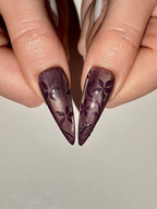 Dark Purple Cat Eye Press On Nails. Mystic Floral French Tip Nails. Ethereal Smoky Velvet Nails. Gothic Luxury Stiletto Fake Nails. OC1292HK