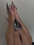 3D Gothic Silver Cross and Cameo Design Handmade Press-On Nails