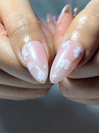 Soft Pink Mokey Press On Nails | Cute Bow & Daisy Nail Art | Kawaii Nails | Elegant Spring Nail Design| Handmade Romantic Press Ons| OC329HC