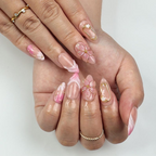 Blush Bloom Elegance Press On Nails with 3D Floral Accents| Gold Details & Pink Ombre| Suitable for Wedding| Events or Gift for Her OC828LK