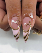 Nude Pink Gold Press On Nails | Luxury Molten Metal Nail Art | Elegant Long Stiletto Press Ons | Baroque Couture Nail Design | OC1246HC