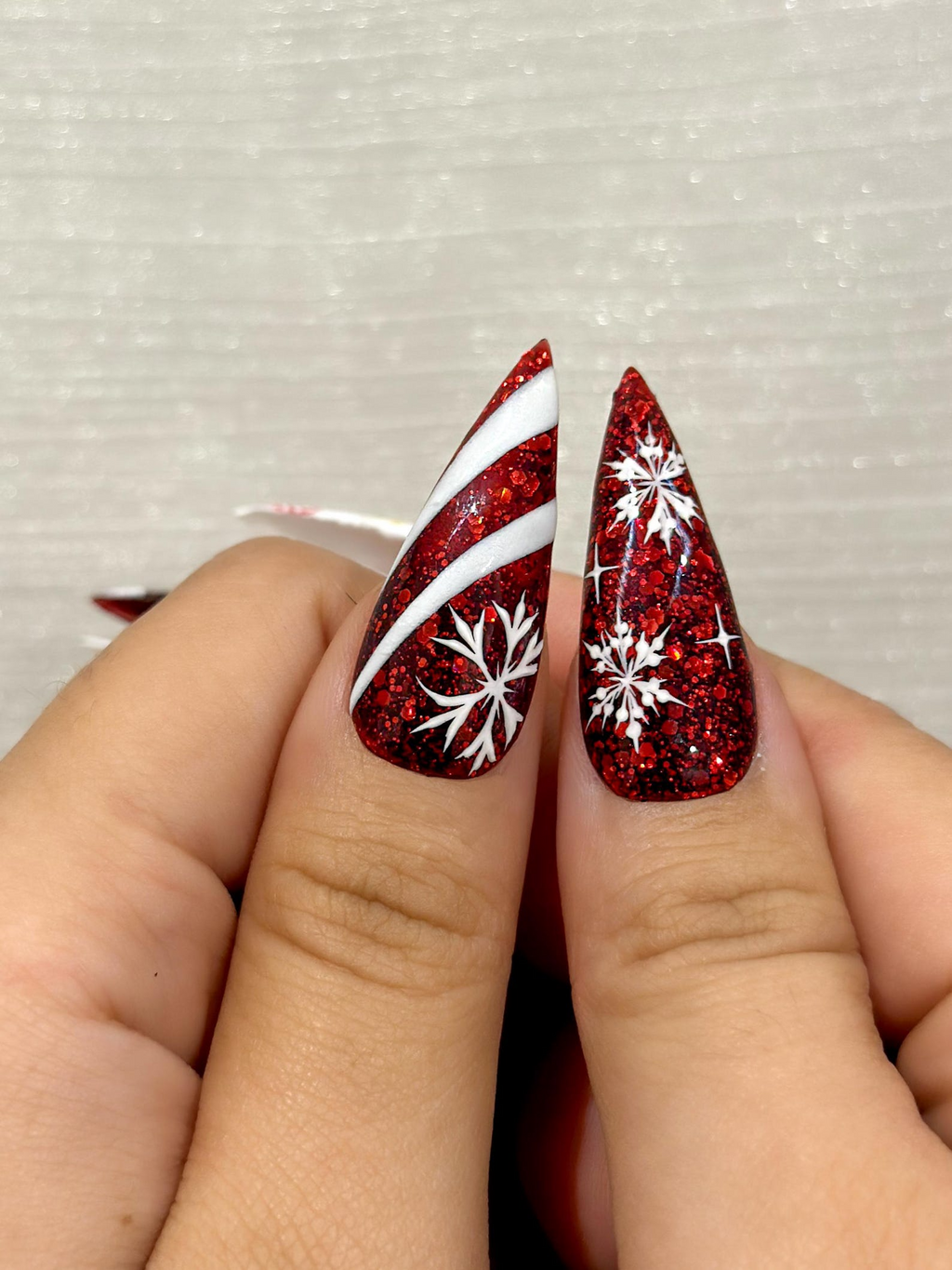 Red Glitter Christmas Press On Nails | Nails | Candy Cane Christmas Nail Art | Holiday Stiletto Nail Art | Luxury Festive Press Ons|OB1210EC