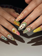 Hand Painted Vintage Floral Fake Nails | European Folk Art Nail Design | Soft Pastel Art Nails | Storybook Style Press Ons| OB304H