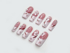 Floral Pink Gradient Press On Nails | Elegant Pink Floral Nail Art | Rhinestone & Petal Design | Romantic Spring Nails | OB206EC