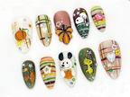 Cute Autumn Press-On Nails| 3D Cartoon & Rustic Style | Hand-Painted Nail Art | Unique Fall Nail Art | Autumn-Themed Press-On Nails|OB588LC