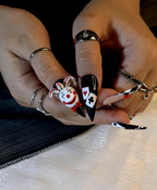 Harlequin Joker Halloween Press On Nails | Black White Red Gothic Nail Art | 3D Clown Accent Stiletto Nails | Playing Card Inspired |OB194EC