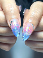 Aurora Galaxy Floral Press On Nails | Iridescent Chrome Stiletto Nails | 3D Sakura Flower Nails | Fantasy Butterfly Nail Art | OB1044HC