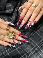 Elegant Floral Press On Nails | 3D Floral Ombre Nails | Burgundy & Pink Gradient Nail Art | Luxury Handmade Press Ons | OC881HC