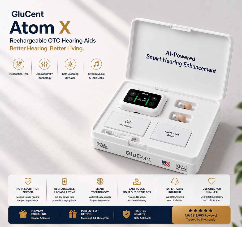 🔥 Final 3 Hours : Only Limited Stock Left🏆GluCent Atom XSmart Hearing Aids -Hear Clearly,💓 FeelConfident Again(Mayo ClinicRecommended)