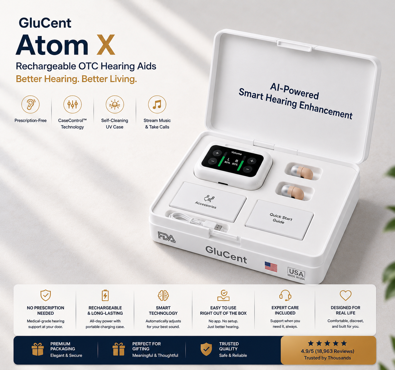 🔥 Final 3 Hours : Only Limited Stock Left🏆GluCent Atom XSmart Hearing Aids -Hear Clearly,💓 FeelConfident Again(Mayo ClinicRecommended)