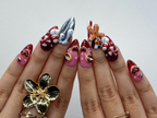 Gingerbread Red Christmas Press On Nails | 3D Christmas Cookie Nail | Peppermint & Snowman Holiday Nails| Red Glitter Festive Nails |OB216HC