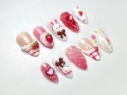 Kawaii Bunny & Strawberry Press-On Nails | Handmade Bunny Nail Art | Cute Girly Nails | 3D Kawaii Nails | Cottagecore Nail Art | OB689H