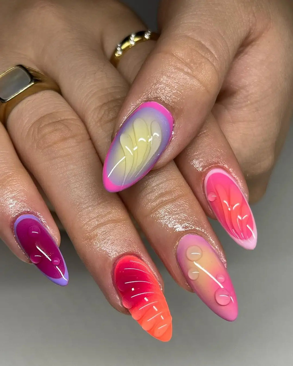 Handmade Aura Vibrant Colorful Cute Press on Nails - Water Drop Summer Fingernails G12