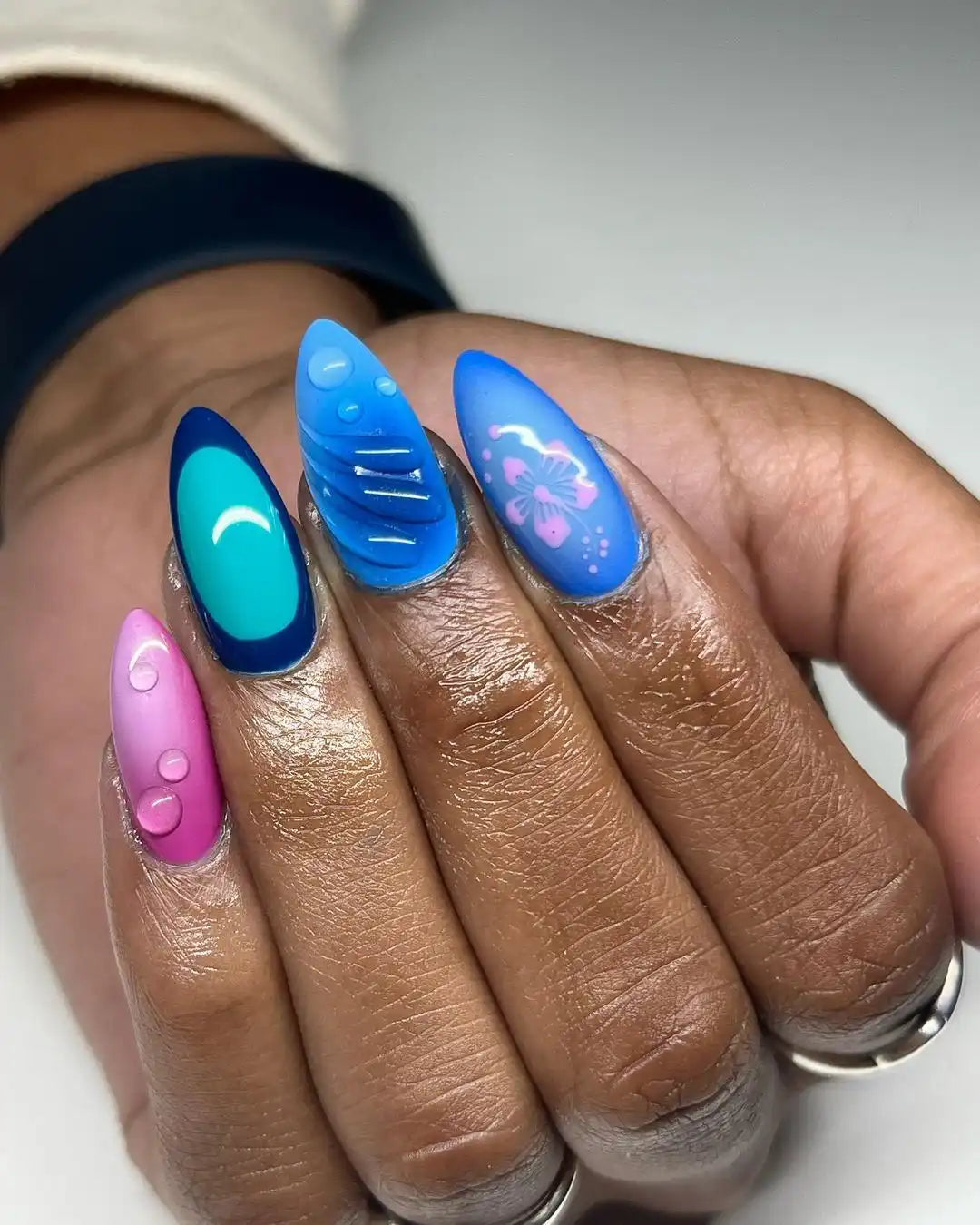 Handmade Aura Vibrant Colorful Hibiscus Spring Press on Nails N94
