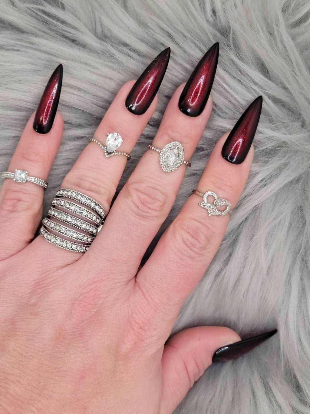 Handmade Black and Red Ombre Goth Press on Nails A22