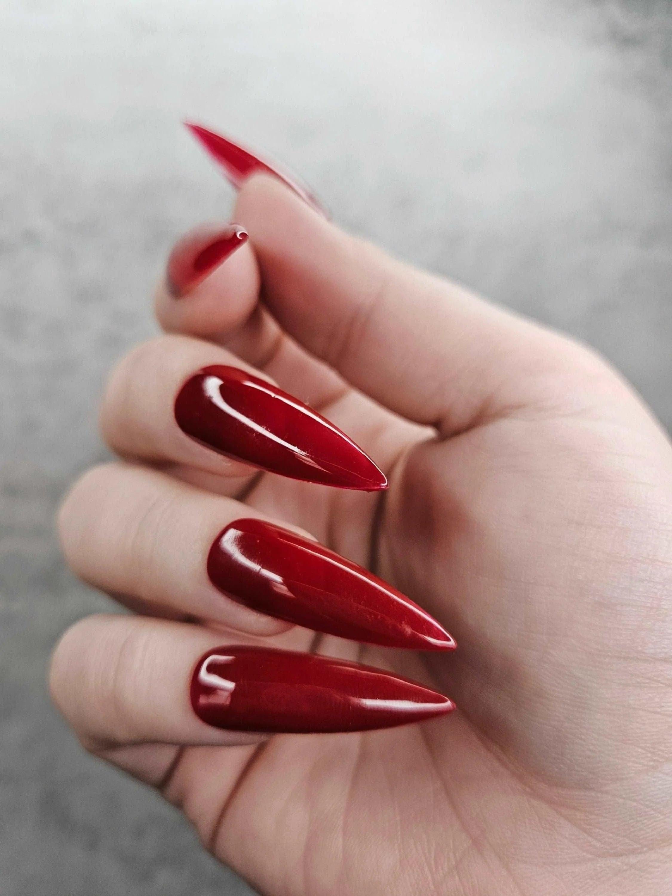 Bloody Brilliant Glossy Red Nails - Custom Handmade Fake Nail W46