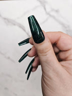 Dark Green Glitter Glossy Handmade Press on Nails - Luxury Reusable Fingernails P37