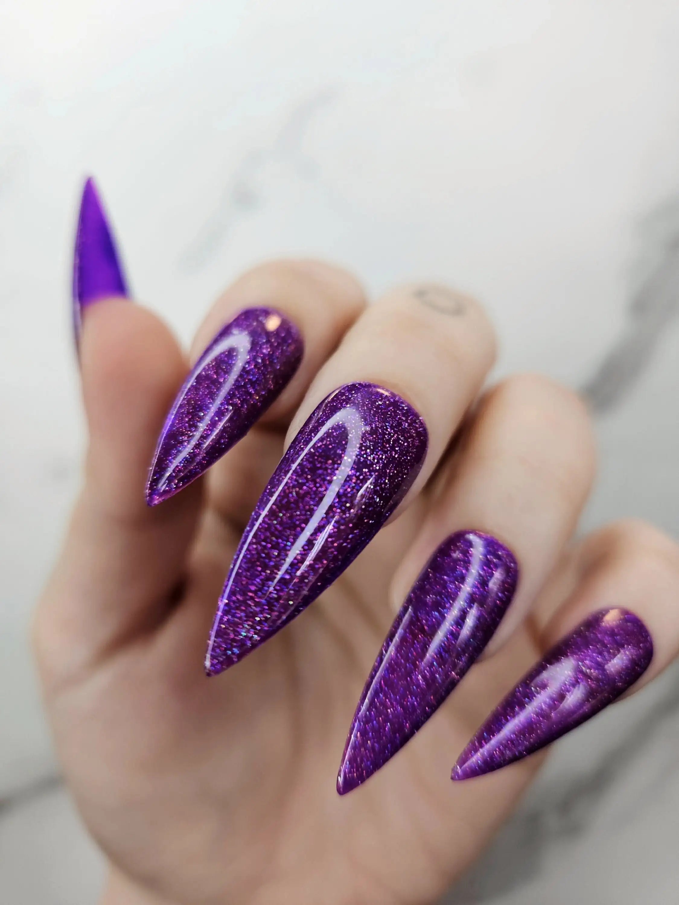 Deep Amethyst Glitter Handmade Press on Nails - Luxury Reusable Fingernails R11