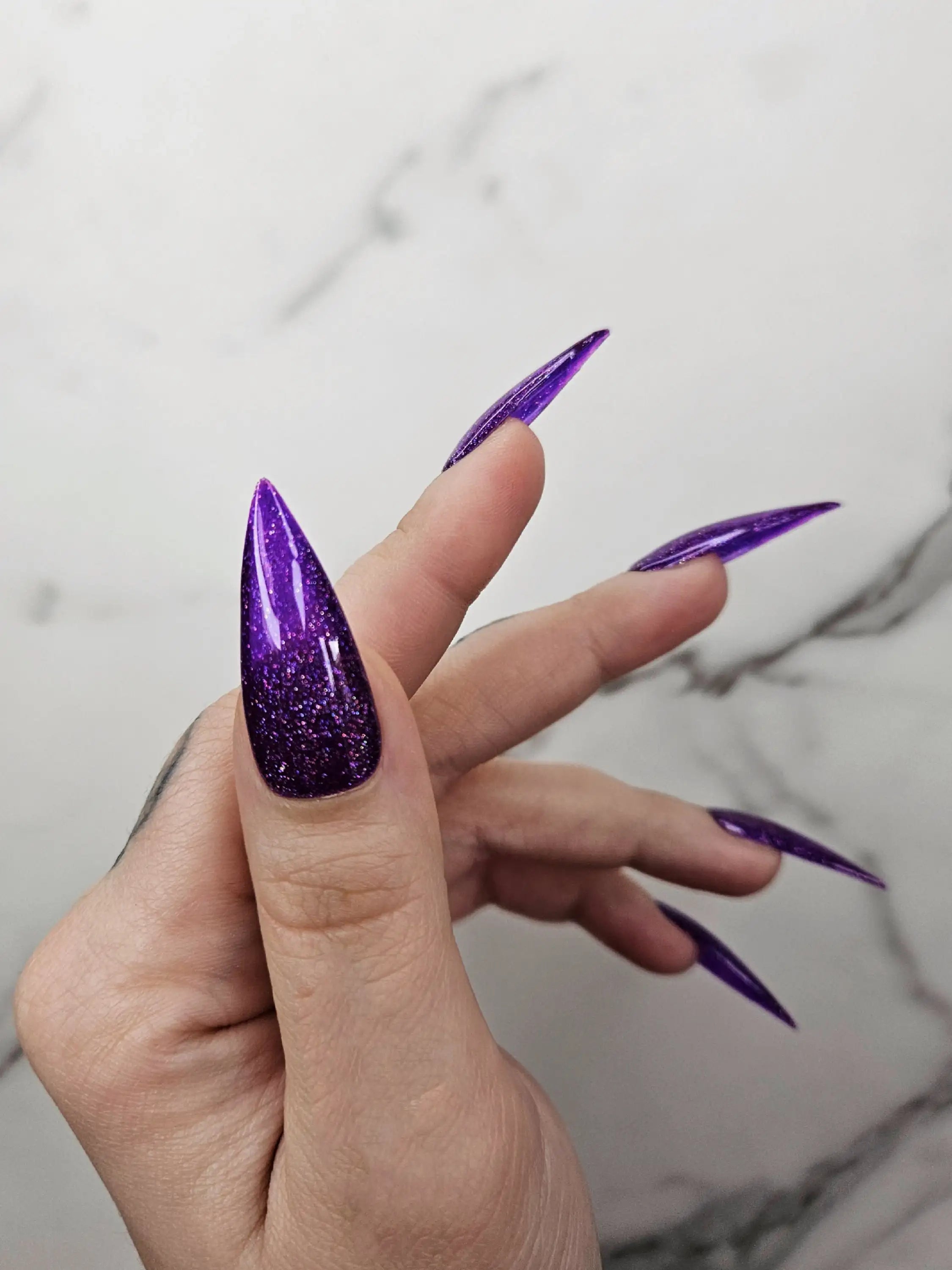 Deep Amethyst Glitter Handmade Press on Nails - Luxury Reusable Fingernails R11