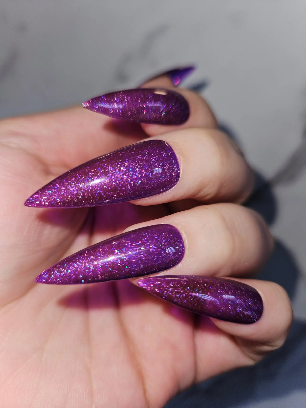 Deep Amethyst Glitter Handmade Press on Nails - Luxury Reusable Fingernails R11