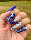 Deep Blue Glitter Diamond Snow Christmas Press on Nails - Handmade Fingernails U74