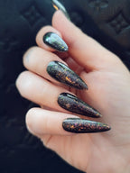 Fire Rock Dark Glitter Handmade Press on Nails - Reusable Fingernails D43