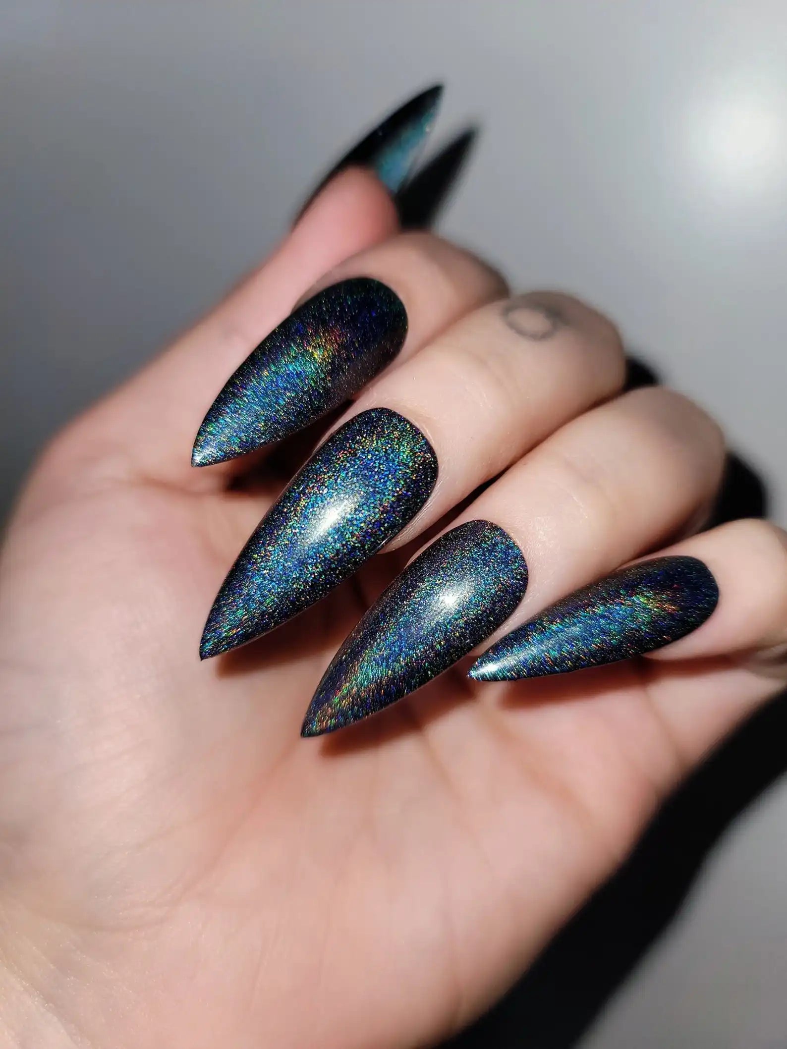Galaxy Holographic Handmade Press on Nails - Reusable Fingernails V77
