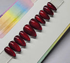 Garnet Magic Cat Eye Red Nails - Custom Handmade Gel Fake Nails S16