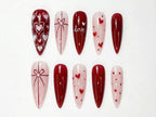 Valentine's Day Heart Press On Nails | Red & Pink Romantic Nail Set | Handmade Gift for Girlfriend | Elegant Stiletto Fake Nails | HC999GC