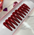 Glossy Glittery Bright Red Nails - Custom Handmade Gel Fake Nails T22