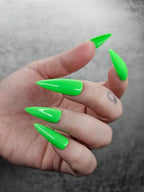 Green Neon Glossy Handmade Press on Nails - Luxury Reusable Fingernails Q89