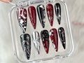 Luxury Black 3D Press On Nails | Red Press On Nails Unique Design | Nail Art | Y2k Nails | Acrylic Nails. Nails press on | Gift for her |OC23T