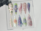 Artistic Florals Press On Nails | Long Stiletto Nail Art with 3D Flowers | Custom 3D Butterfly Nail Art | Nail Charms | Press Ons | OB455TH