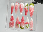 Pink Fruit Press On Nails | Nail Set With Strawberry On Fake nails| Free Style Summer Fruit Nail Art | Nail Charms |Pink press ons | OB513TK